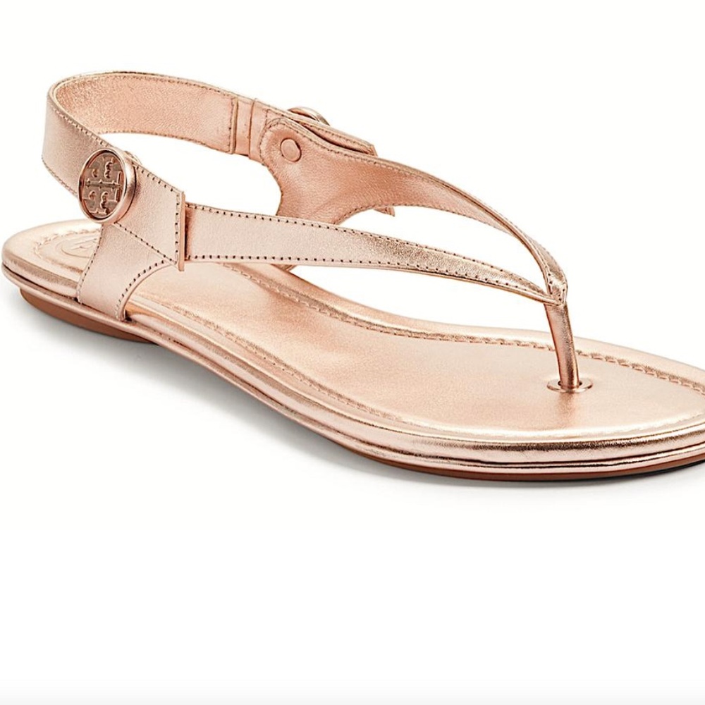 Tory Burch Rose Gold New Minnie Travel Thong Sandals